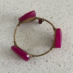 Bourbon and Bow Ties Bangle Bracelet - Purple/ Dark Pink Stones Gold Wire